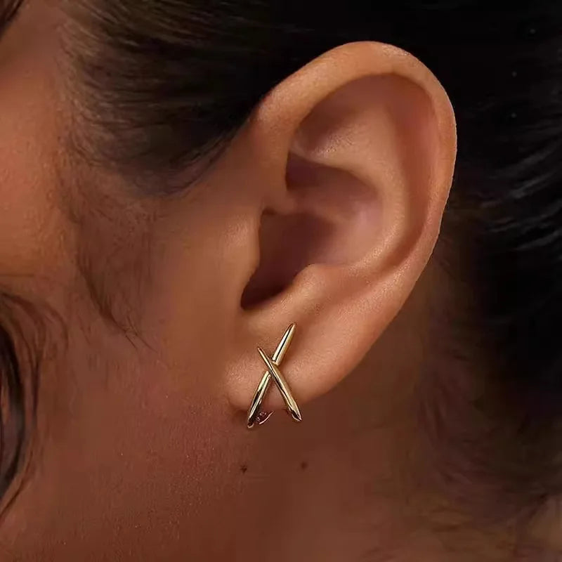 LATS Trendy Gold Color Cross Stud Earrings for Women Dainty Simple Minimalist Earring Fashion Jewelry Party Gifts Wholesale