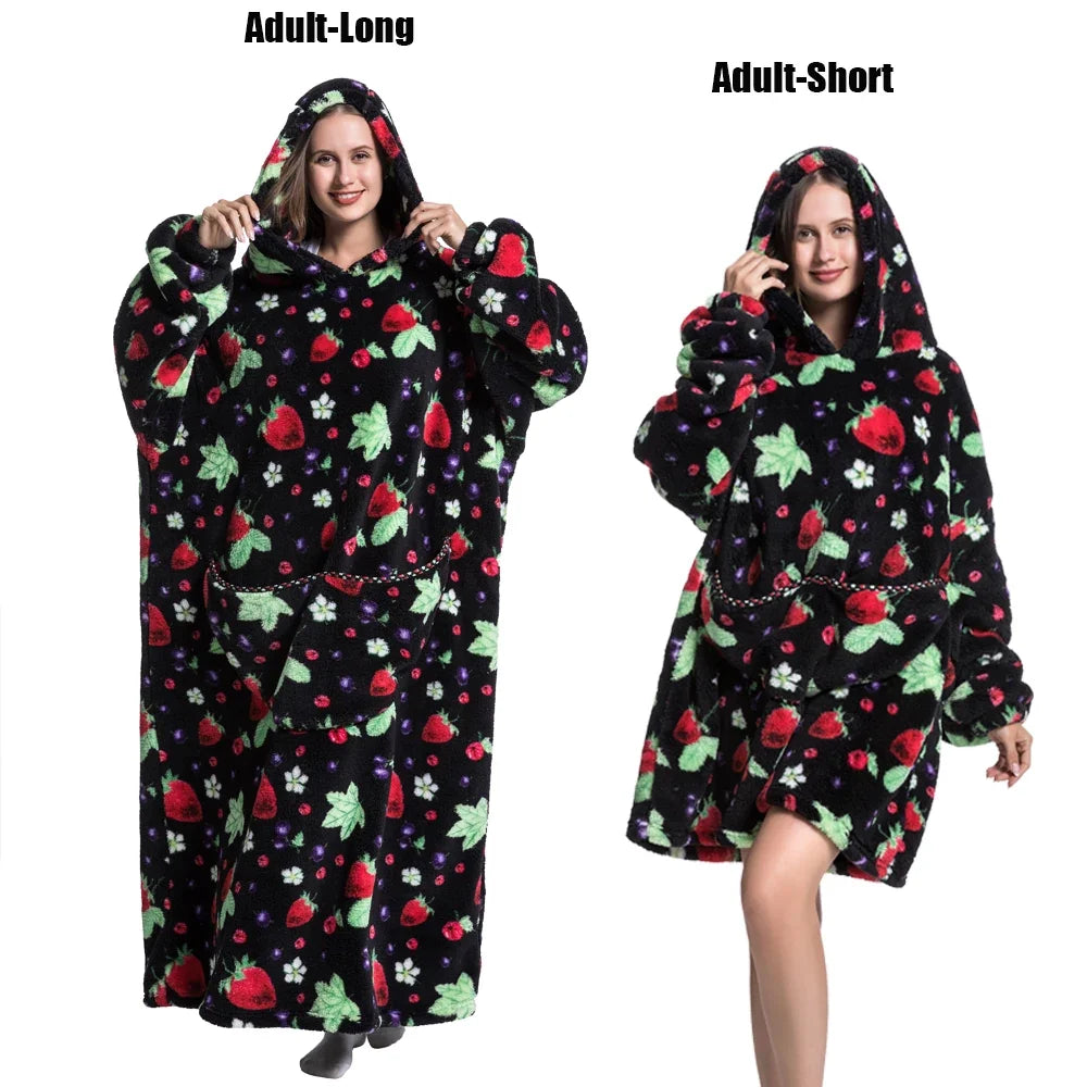 Women Plush Fleece Blanket Men Warm Thick Hoodies Adult Giant TV Blanlets with Sleeves Super Long Cold-proof Homewear Pajamas