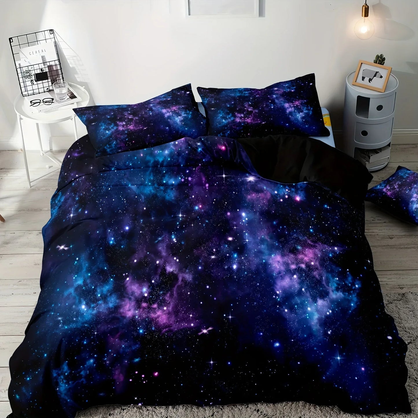 Soft and Comfortable Purple Star Galaxy Print Duvet Cover Set - Washable Microfiber Bedding for Bedroom and Guest Room