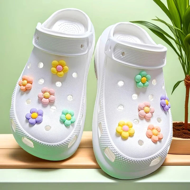 10PCS Fashion Shoe Charms Set Accessories Hole Shoe Buckle 5 Petal Flower DIY 3D Shoes Decorations for Bogg Bag Gift