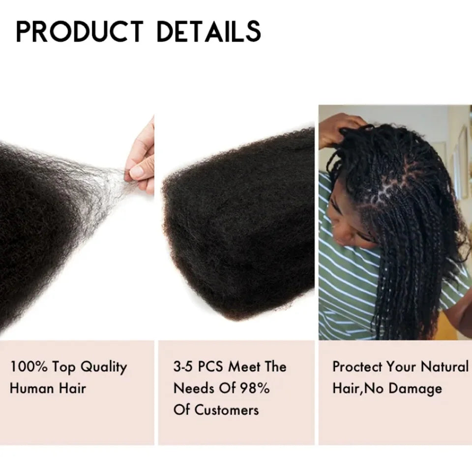 Afro Kinky Bulk Braiding Hair Extensions | 100% Human Hair | Lightweight & Natural Colors | 50g/Pack
