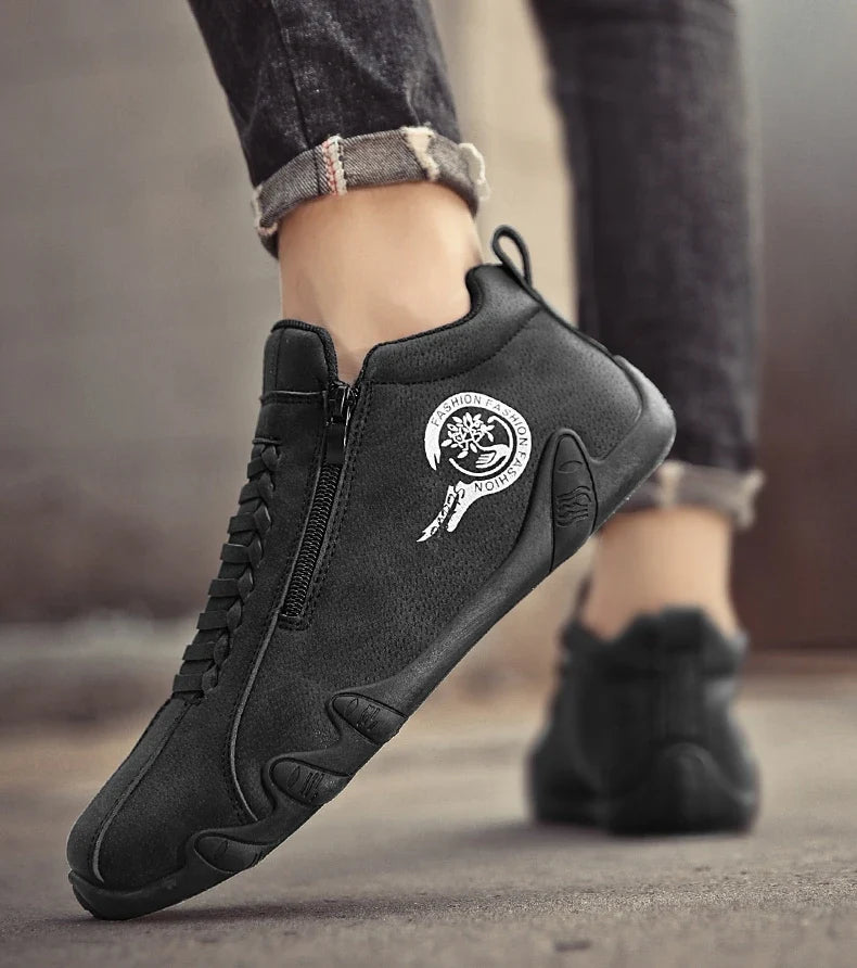 Men's Casual Shoes Side Zipper Short Boots Versatile Flats Bottom Trbottomyy Fashion Pu Leather Men's Shoes Spring Suitable for Outdoor Sports