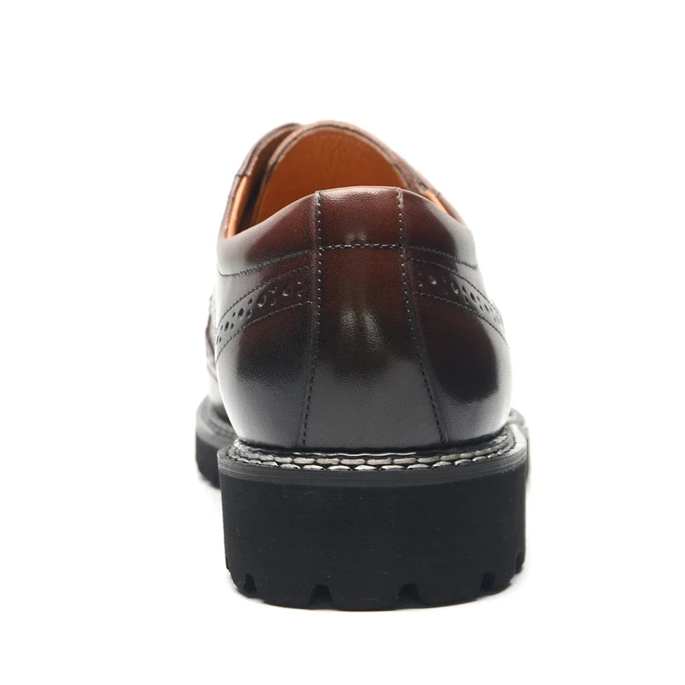 Handsome Men's Luxury Genuine Leather Sneakers | Wingtip Brogue Casual Oxfords (Height Increasing, Waterproof)