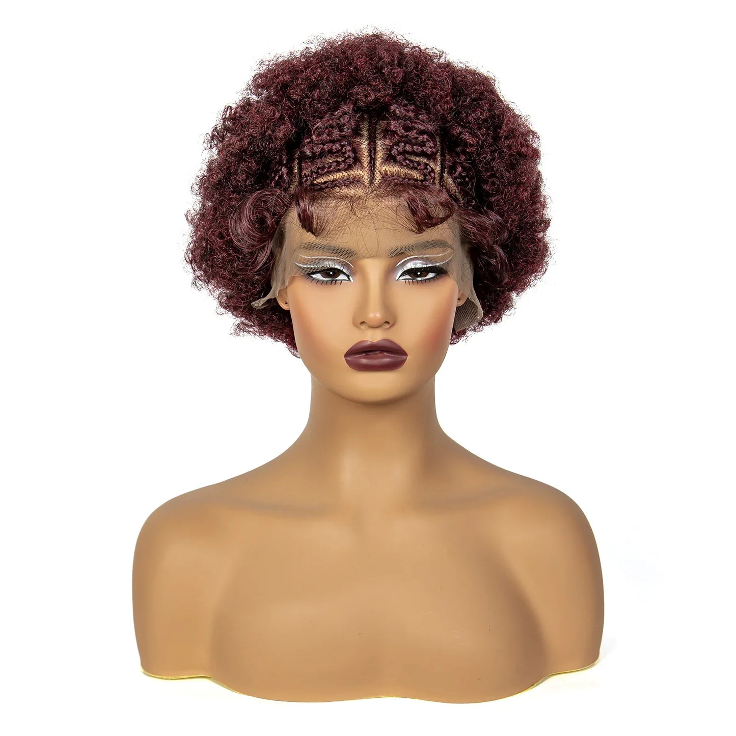 Burgundy Afro Curly Braids Bob Wig | 13x6 Lace | Baby Hair | Bouncy Curls