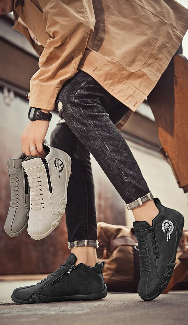 Men's Casual Shoes Side Zipper Short Boots Versatile Flats Bottom Trbottomyy Fashion Pu Leather Men's Shoes Spring Suitable for Outdoor Sports
