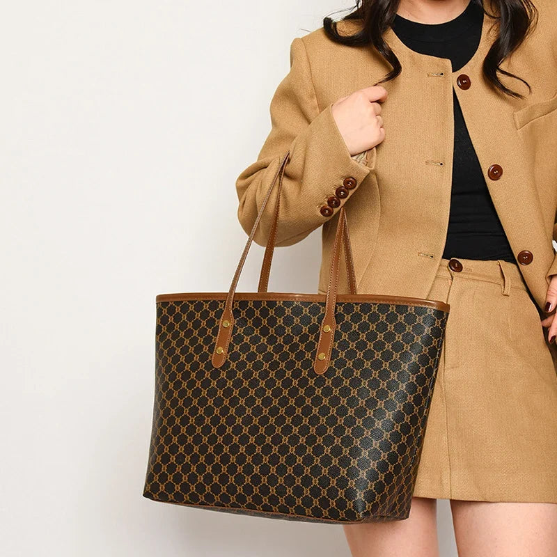Women's Geometric Print Tote Handbag | Soft PU Shoulder Bag