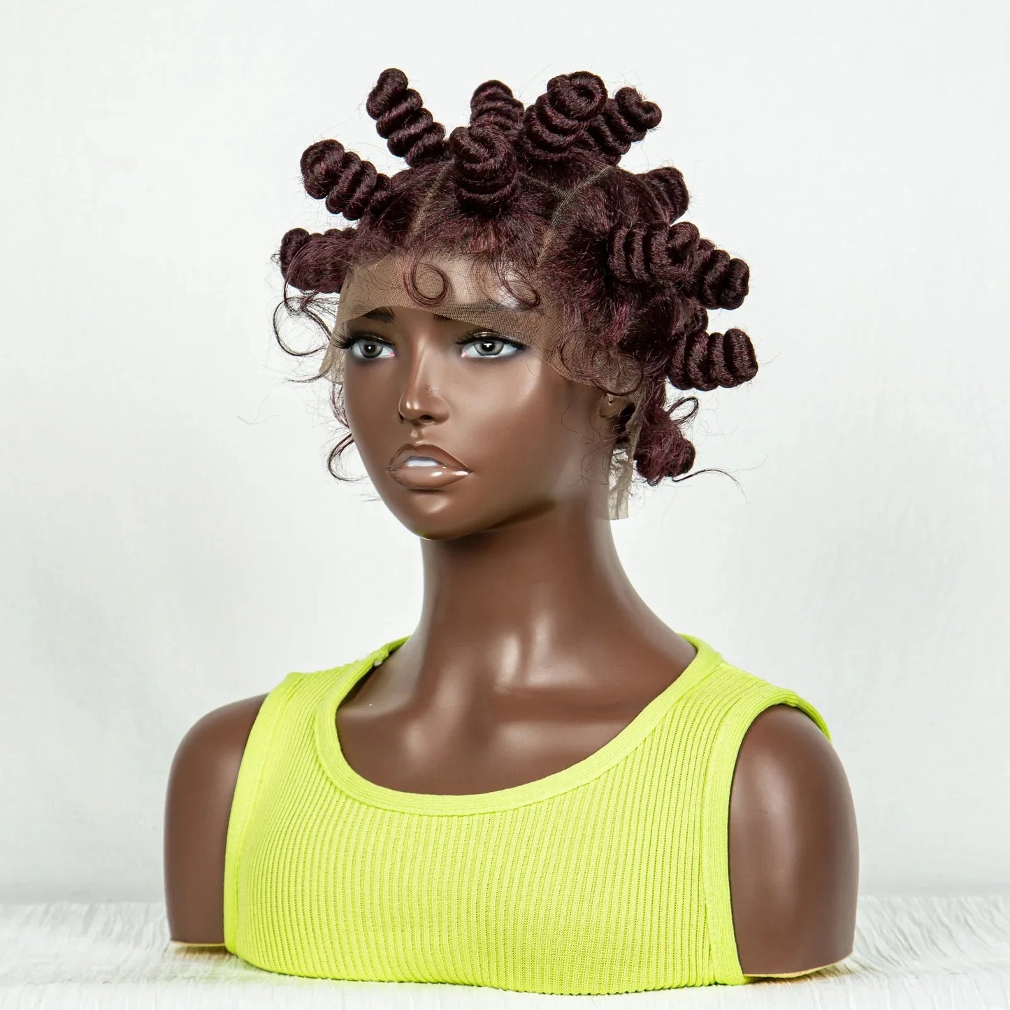Short Cute 350 Color Bantu Knotless Braids Wig | Transparent Full Lace | Baby Hair