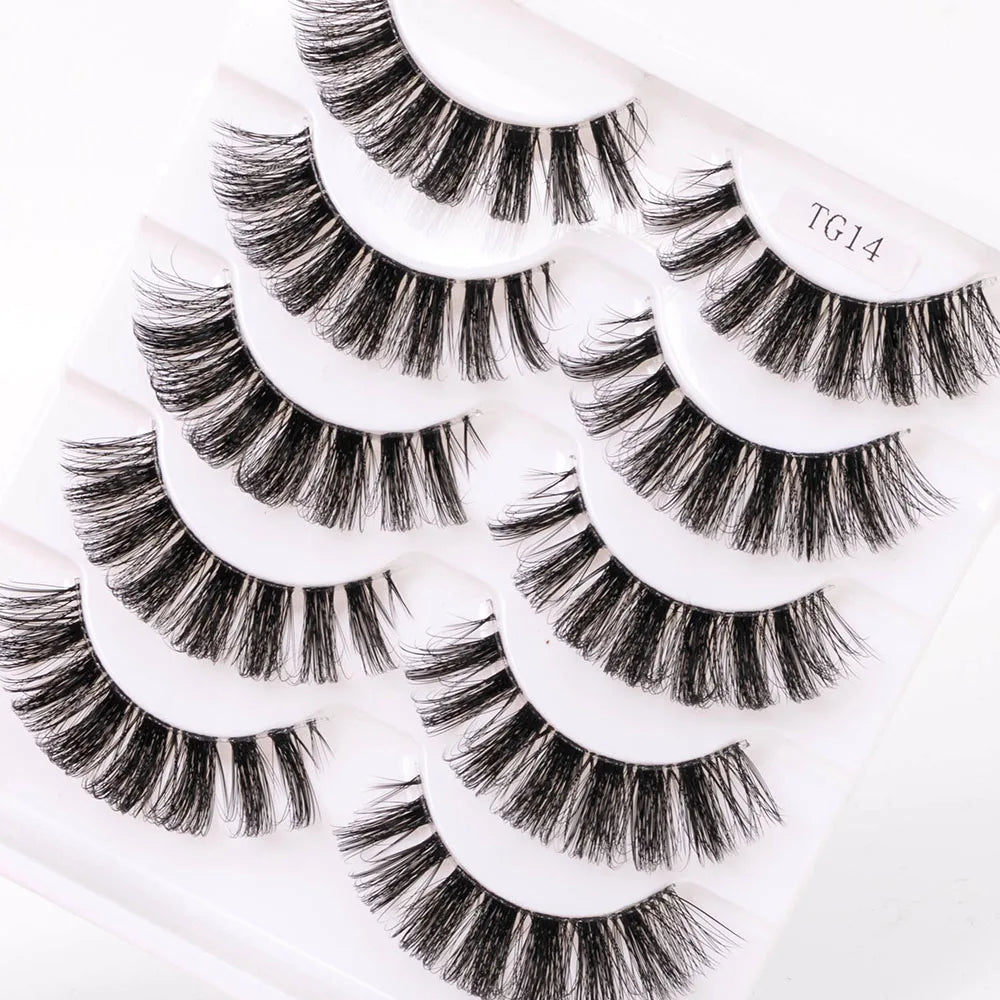 Yiernuo 1/5 Pairs Long Transparent Band Vegan Eyelash D Curl Russian Eyelashes Clear Band Lashes Invisible Band Lashes