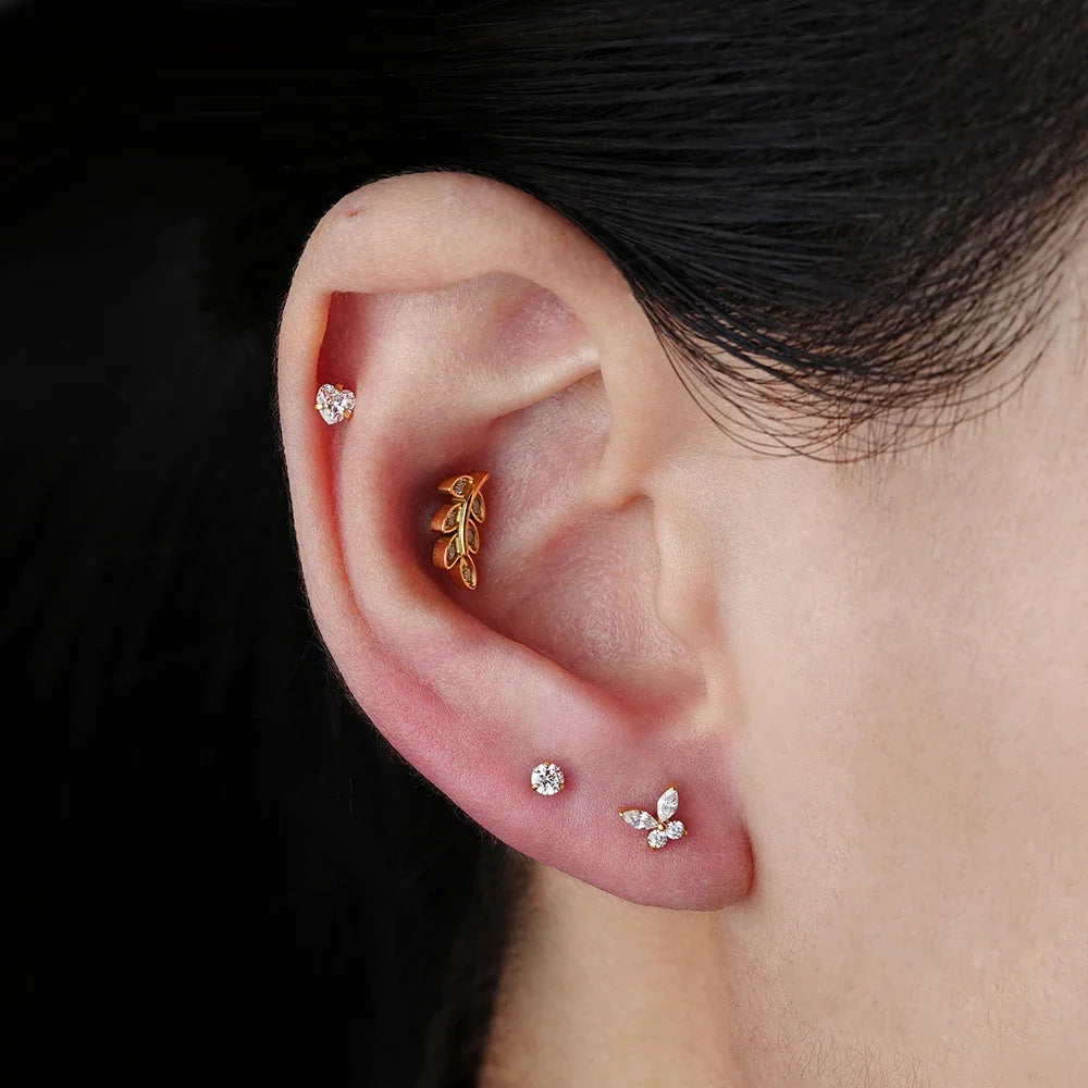 Right Grand ASTM F136 Titanium 16G Mini Butterfly CZ Labret Tragus Cartilage Conch Forward Helix Stud Nose Piercing Body Jewelry