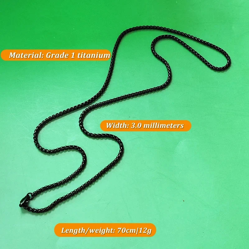 Pure Titanium Black Round Box Link Chain Necklace - 2.5/3/4mm Fashionable Gift Accessory
