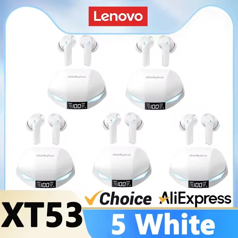 Lenovo XT53 Gaming Headset LED Digital Display Wireless Sport Earbuds HD Call Low Latency Headphones Waterproof GM2 Pro Upgraded