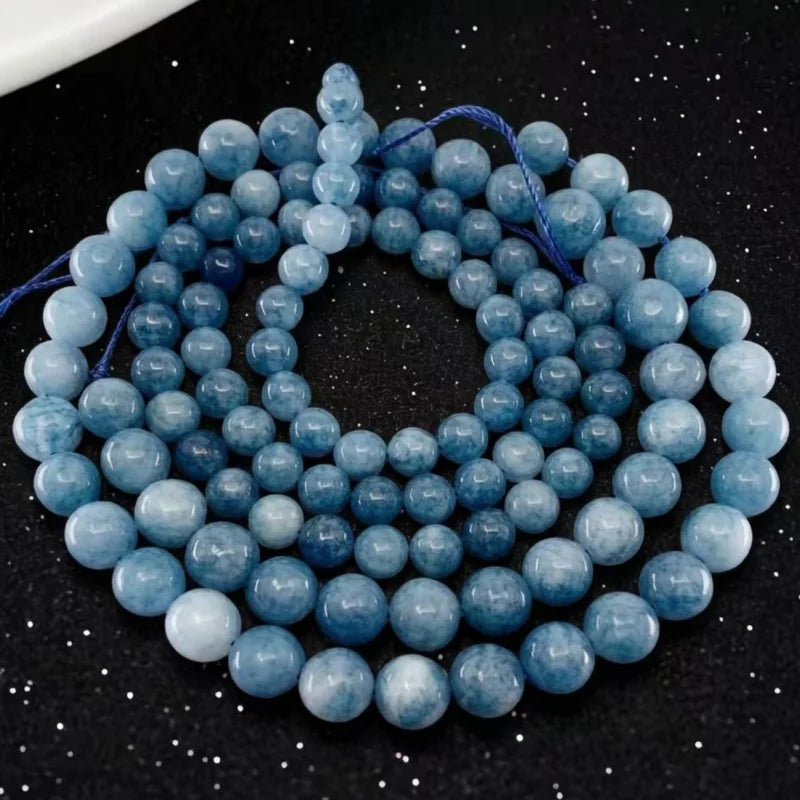 Natural Aquamarines Stone Beads Blue Round Gemstone Bead for DIY Bracelet Necklace Charms Jewelry Making Beaded Accessories