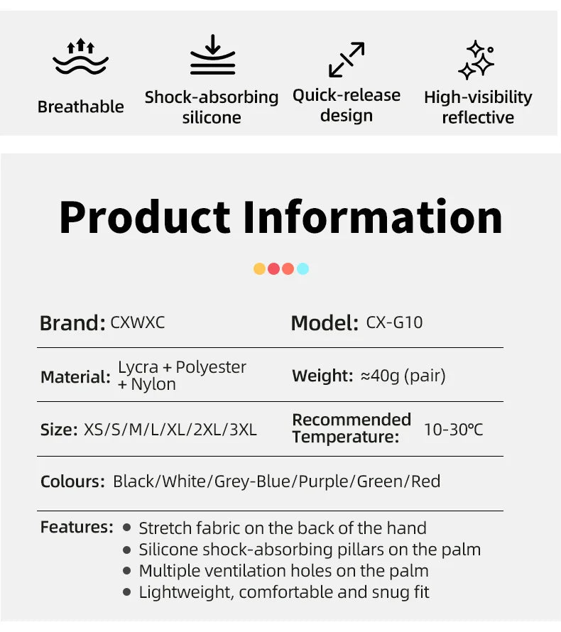 CXWXC Cycling Half Finger Gloves Men Women Breathable Anti-slip Glove Fitness Sport Training Gloves With Extended Wrist Guard
