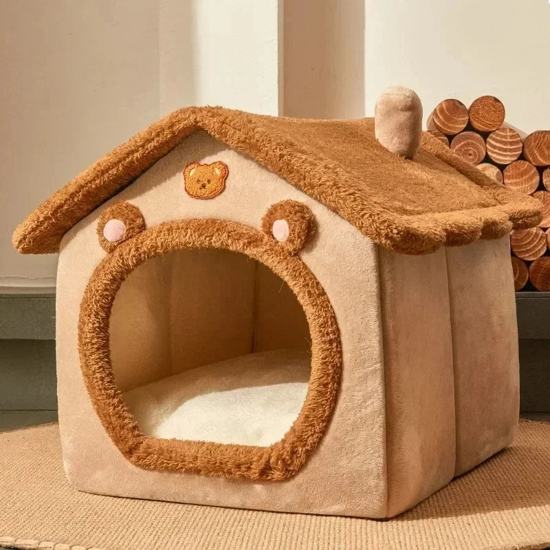 Winter Warm Foldable Pet House Detachable Washable Liner Comfort Kennel Bed for Small Medium Dogs and Cats Indoor Rest Nest