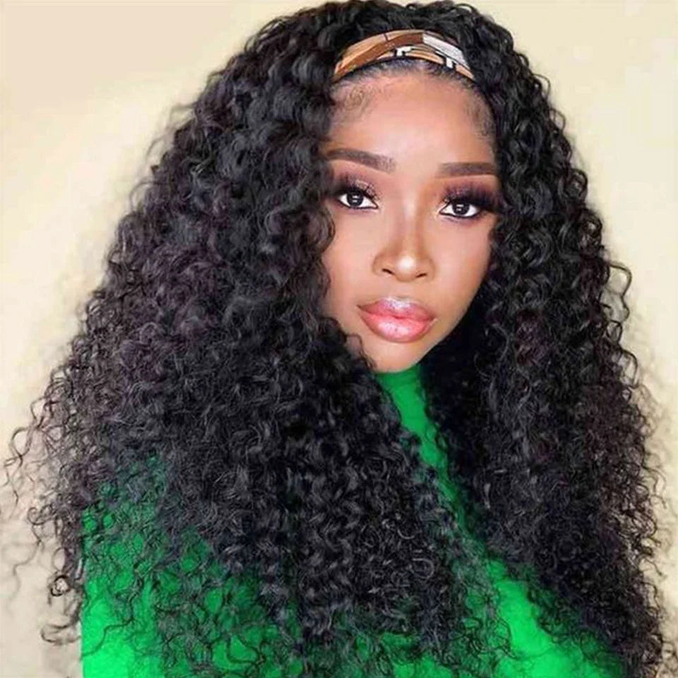 250% Density Brazilian Jerry Curly Headband Wig | Glueless Kinky Curly Remy Human Hair (Full Machine Made)