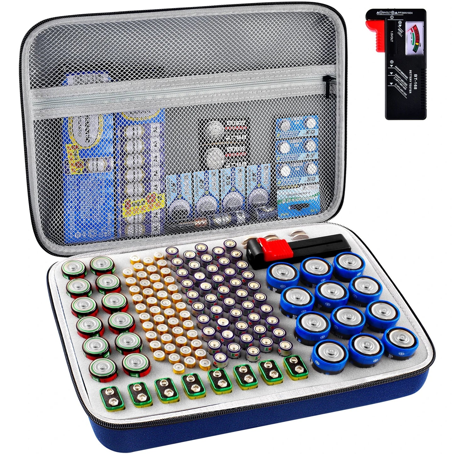 Battery Organizer Case With Tester Holds 150+ AA AAA 9V C D Lithium Button Batteries Hard Shell For Home Garage Batteries