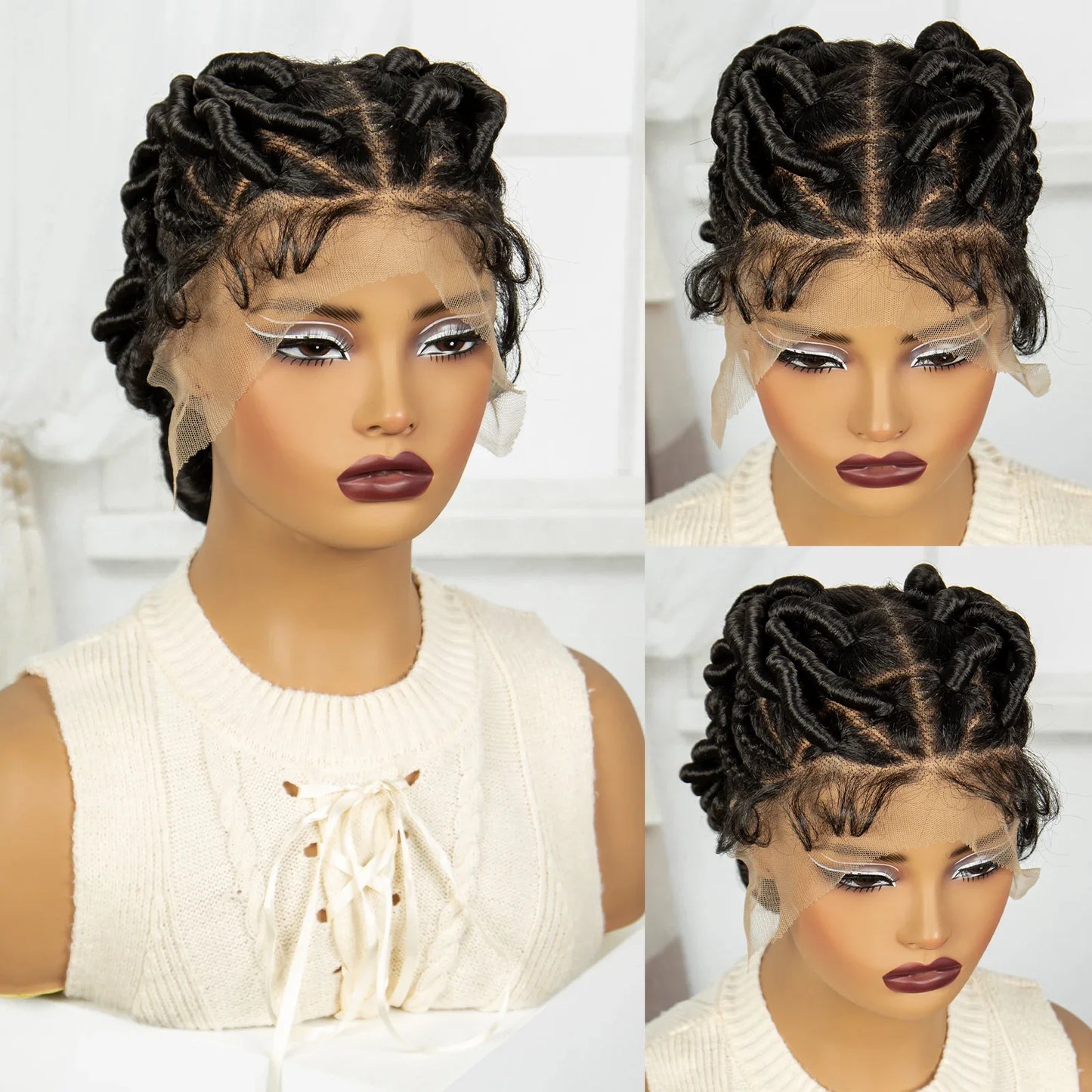 3-in-1 Handmade Bantu Braids Wig | Knotless Box & Faux Locs Options | Full Lace