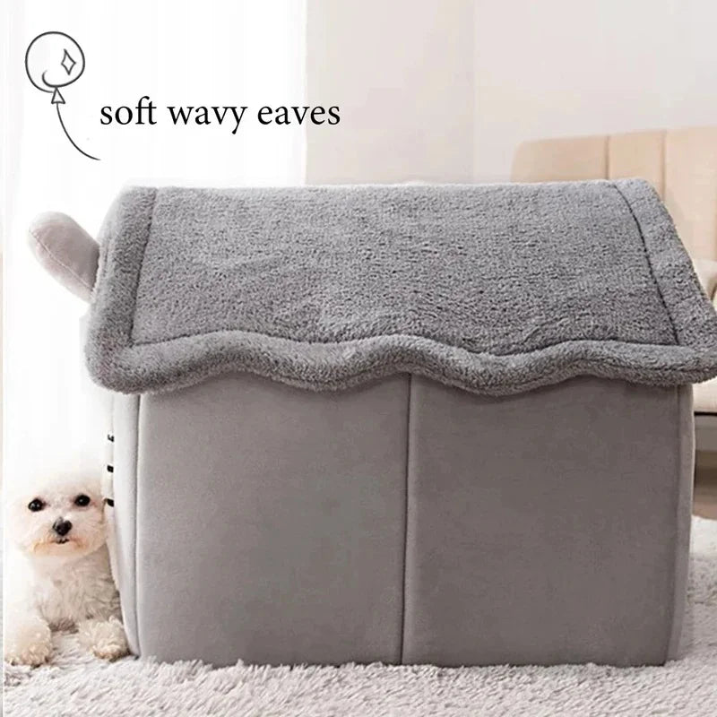 Winter Warm Foldable Pet House Detachable Washable Liner Comfort Kennel Bed for Small Medium Dogs and Cats Indoor Rest Nest