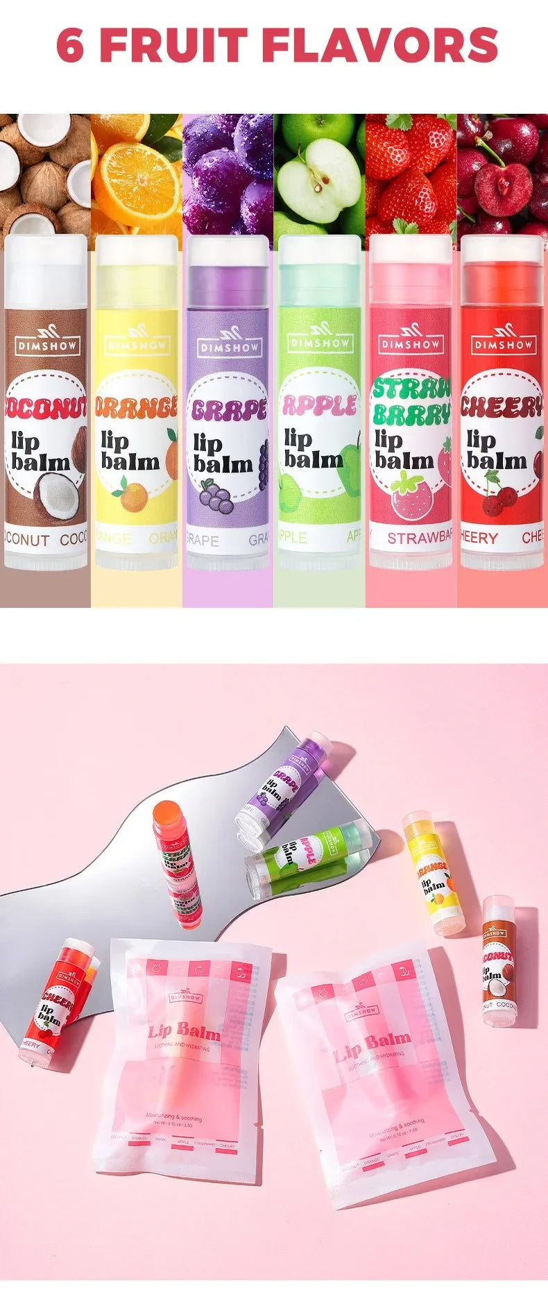 6 Kinds of Fruity Lip Balm Moisturizing Hydrating Long Lasting Lip Lotion Lightening Lip Lines Lips Mask Care Lips Lipstick Balm