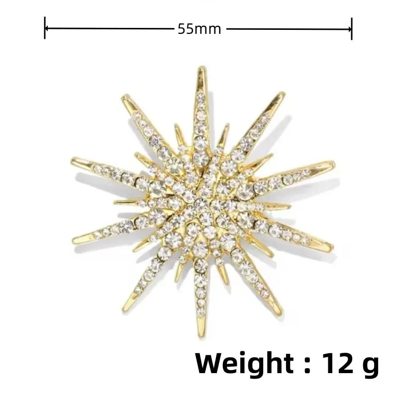 Rhinestone Hexagram Brooches for Women Men Fashion Starburst Metal Lapel Pin Clothes Accessories Office Leisure Jewelry Gift