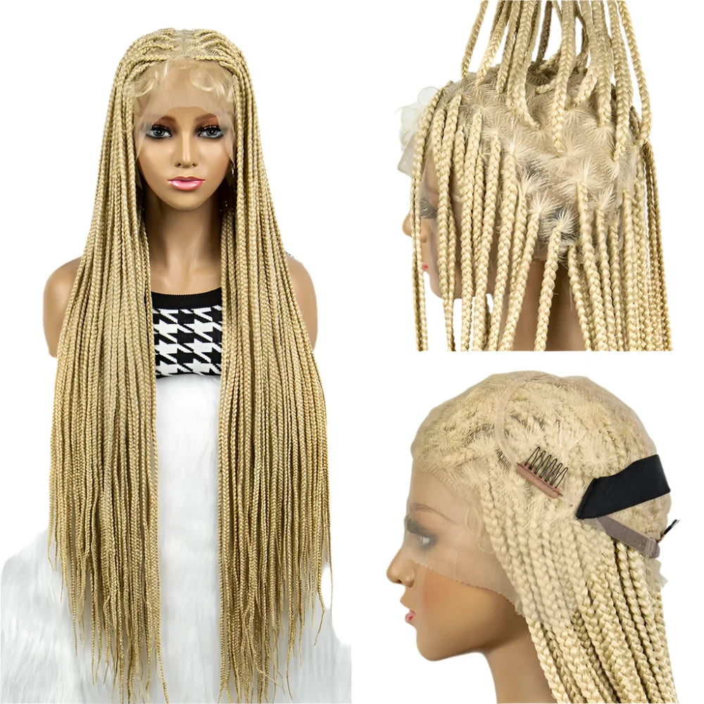 HD Full Lace Knotless Box & Cornrow Braided Wig | Transparent Lace | Synthetic Crochet Braids for Black Women