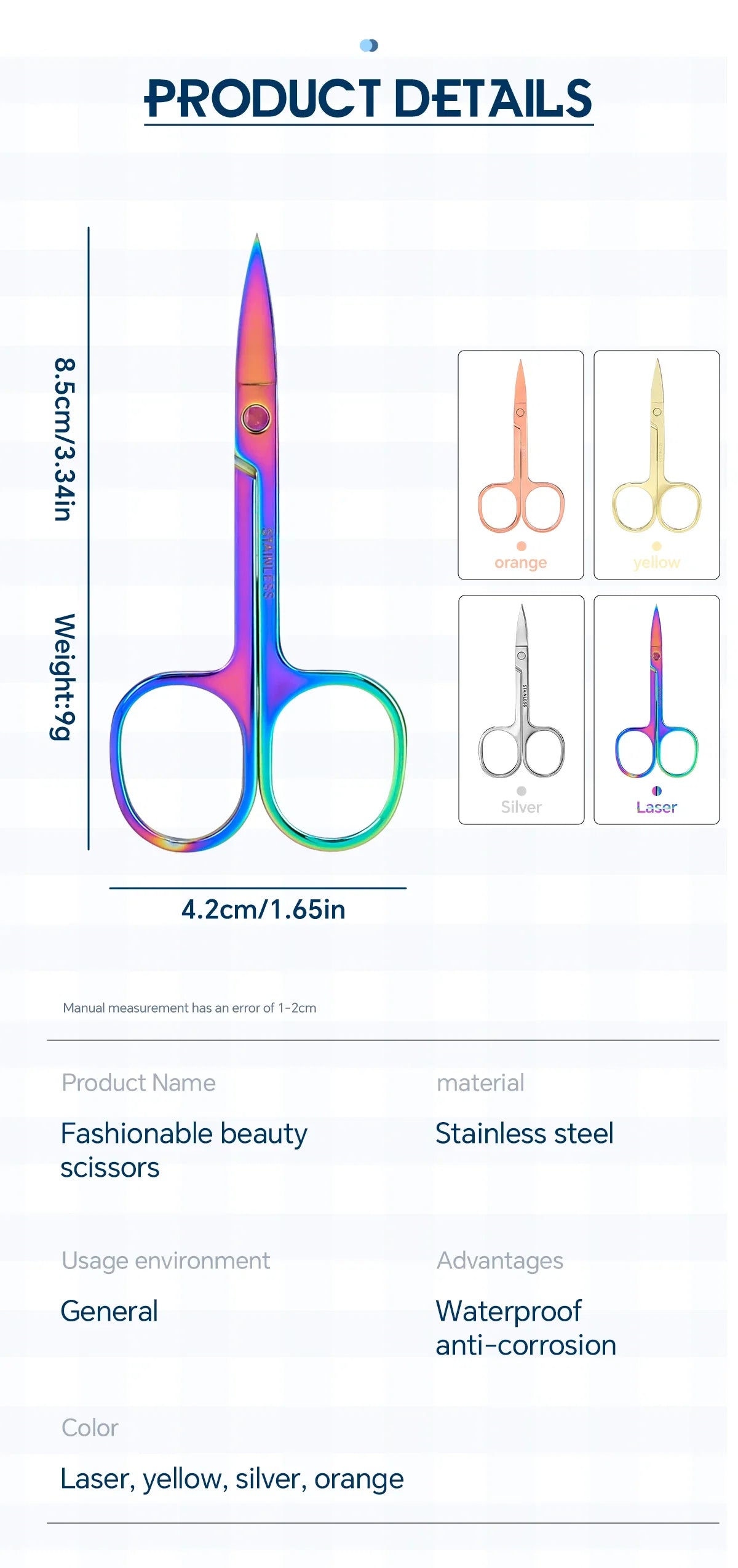 1 PCS Multi-purpose Small Beard Scissors Eyebrow Scissors Colorful Trimming Tool for Nails & Cuticle