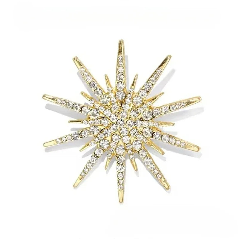 Rhinestone Hexagram Brooches for Women Men Fashion Starburst Metal Lapel Pin Clothes Accessories Office Leisure Jewelry Gift