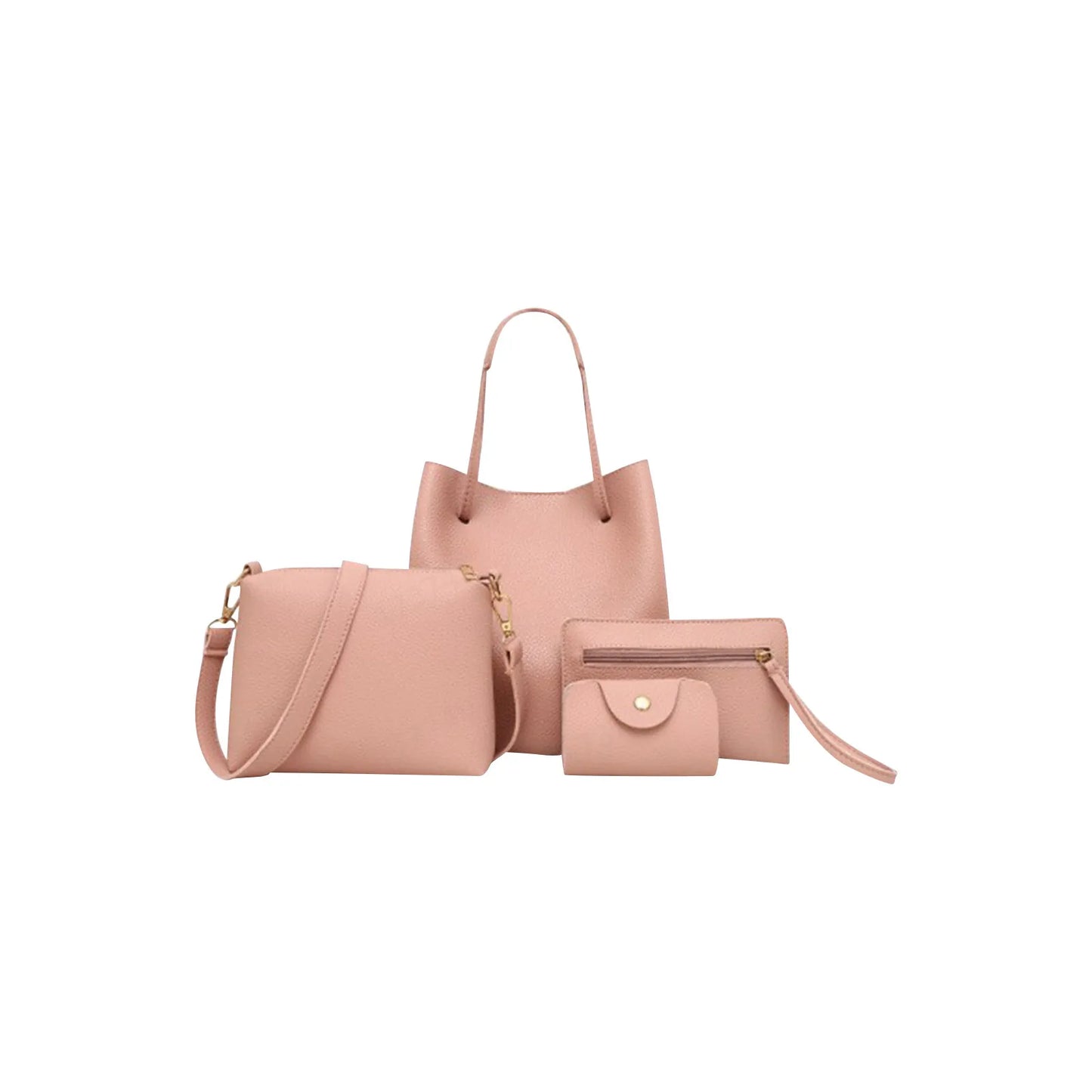 4pcs Women Lady Fashion Handbag Set | Shoulder Bags, Tote, Purse, Messenger Satchel & Crossbody with Card Case Holder Wallet for Girls