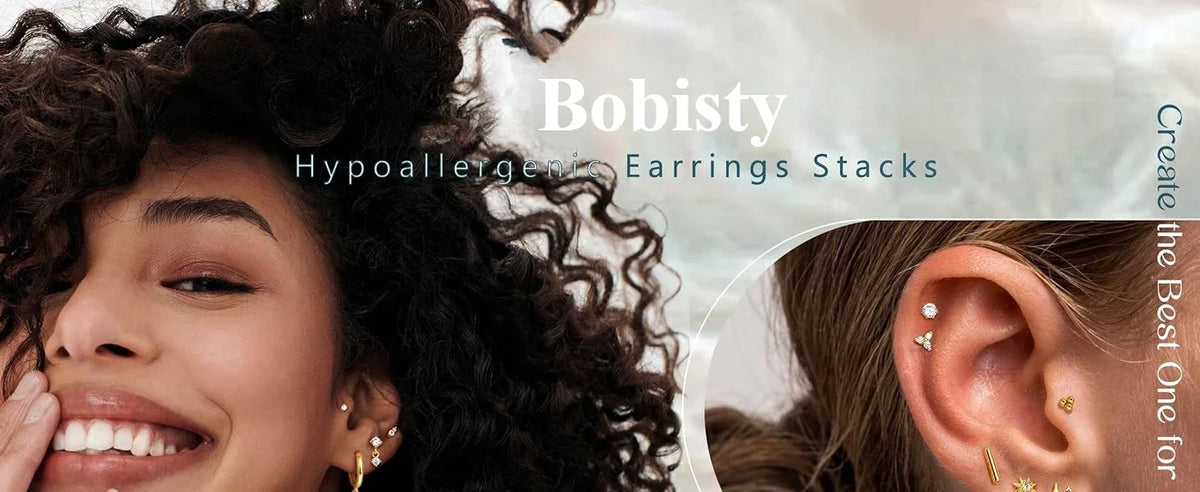 Bobisty 1pc Earrings Surgical Stainless Steel Earrings for Women Dainty Flat Back Earring Stud Hoop Cartilage for Sensitive Ears
