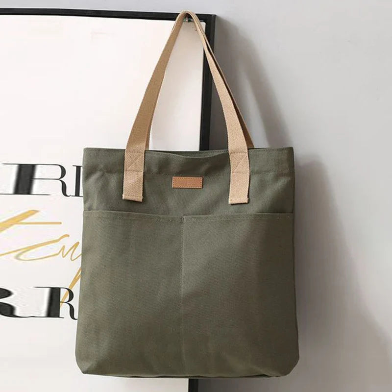 Women's Canvas Tote Bag | Solid Color Designer Ladies Casual Handbag & Large Capacity Cotton Reusable Shopping Beach Bag