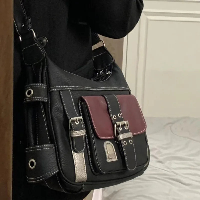 Y2K Vintage Crossbody Bag Women's Tote | High Quality PU Leather Shoulder Bag & Hip Hop Messenger Bag (Female Large Handbag Commuter)
