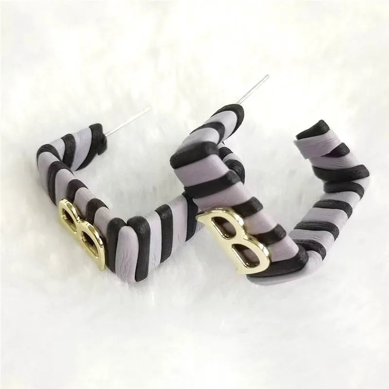 28 Colors Zebra Pu Leather Square Hoop Earrings For Women Fashion Jewelry Letter Alphabet Geometric Stripe Pendientes Mujer