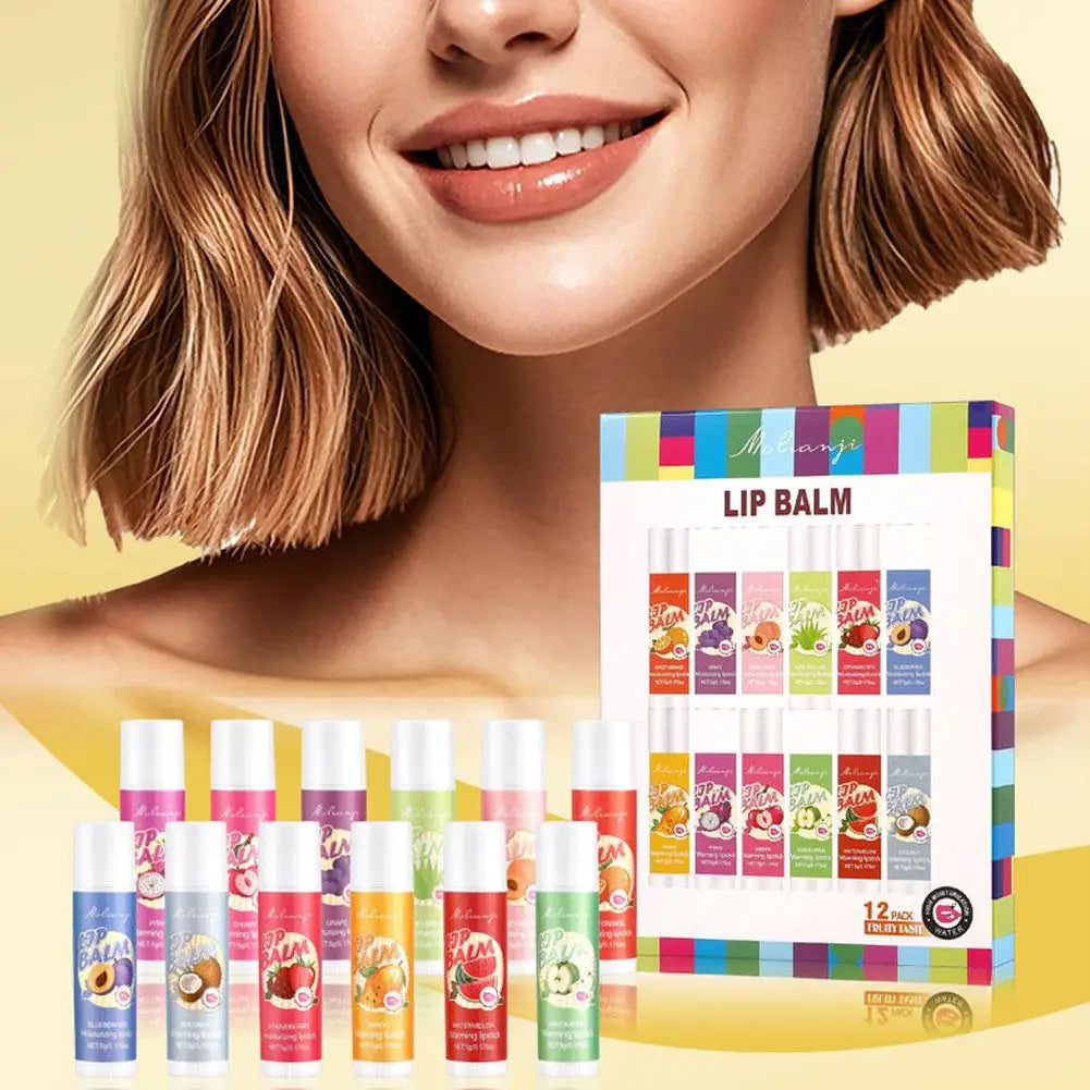 12pcs Moisturizing Lipstick Set, Hydrating Lip Care Suitable For All Skin Types, Fruit Lipstick Lip Balm Set