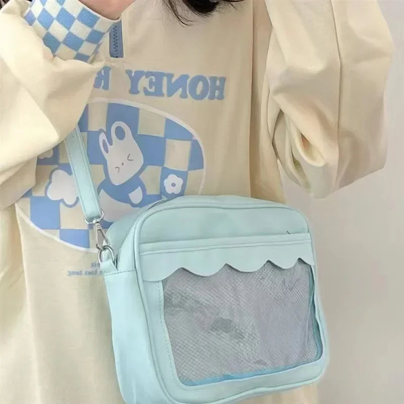 Women's PU Transparent Pocket Ita Bag | High School Girls JK Uniform Crossbody Shoulder Handbag (Fashion Satchel)