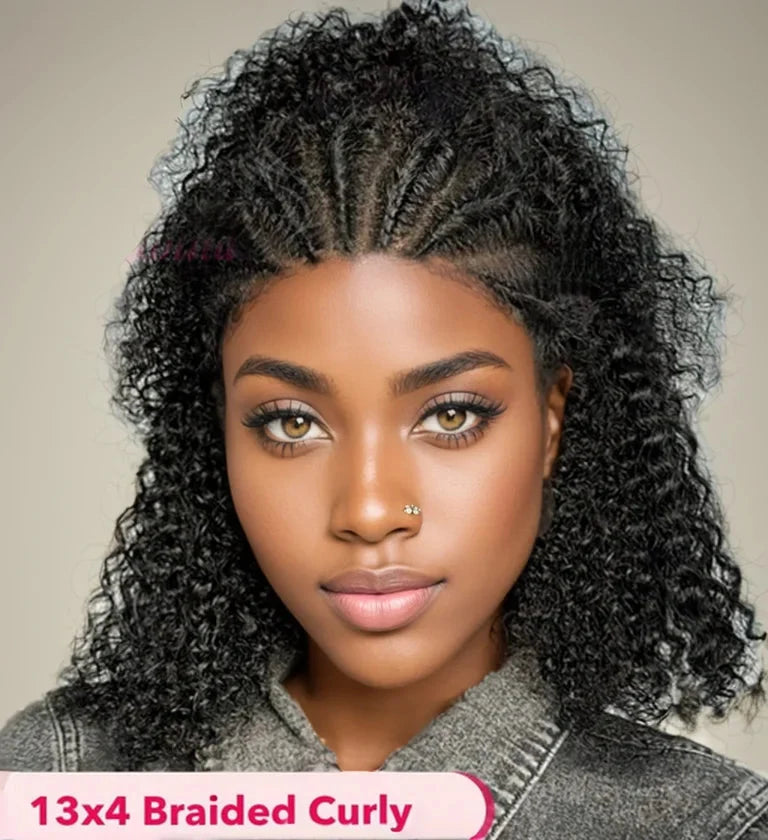 Kinky Curly Braided Bun Wig | 13x4 Lace Front | Human Hair | Remy | 210 Density