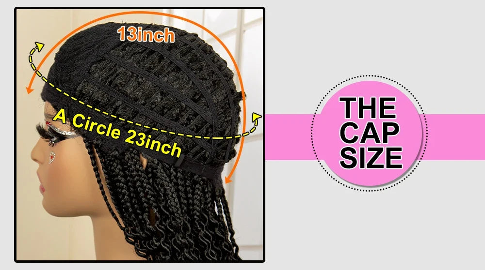 Short 14" Bob Braided Wig | Curly Knotless Box Braids | Synthetic Machine Made Wig | For Black Women