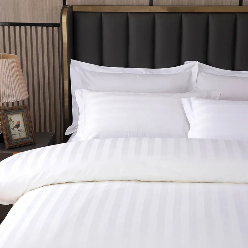 1set Luxury 100 Egypt Cotton Duvet Cover 5 Stars Hotel  Quilt Cover Pure Cotton Satin Strip Bed Line Duvet Case 2pcs Pillowcases