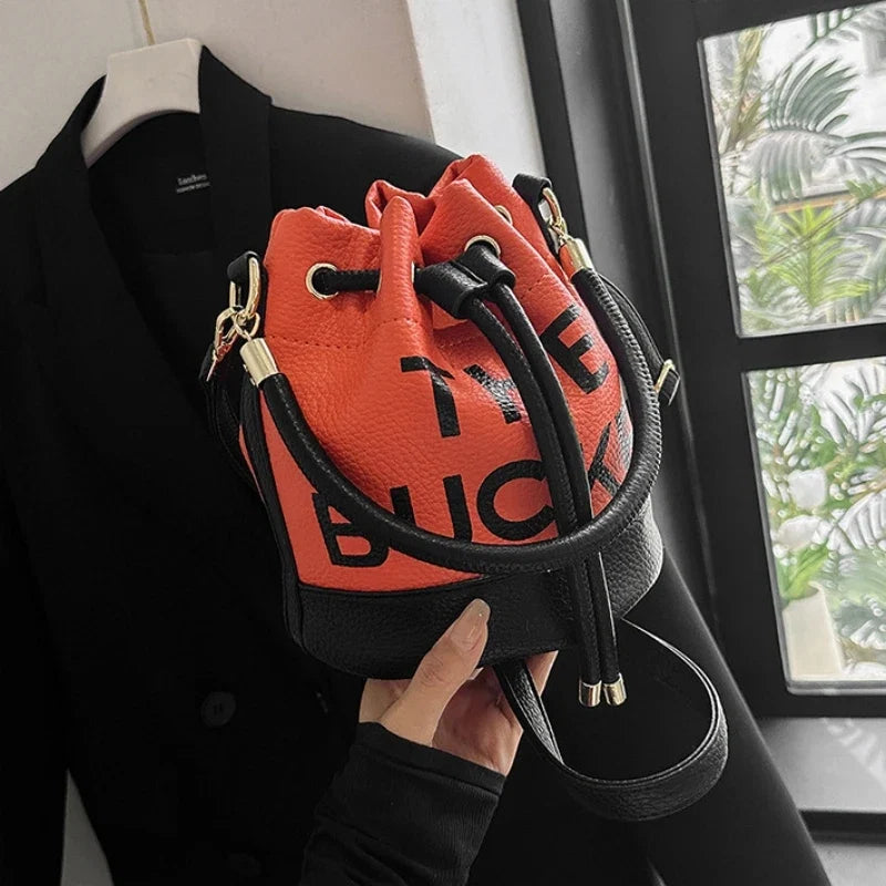 Women's Bucket Bag | PU Drawstring Shoulder and Crossbody Handbag