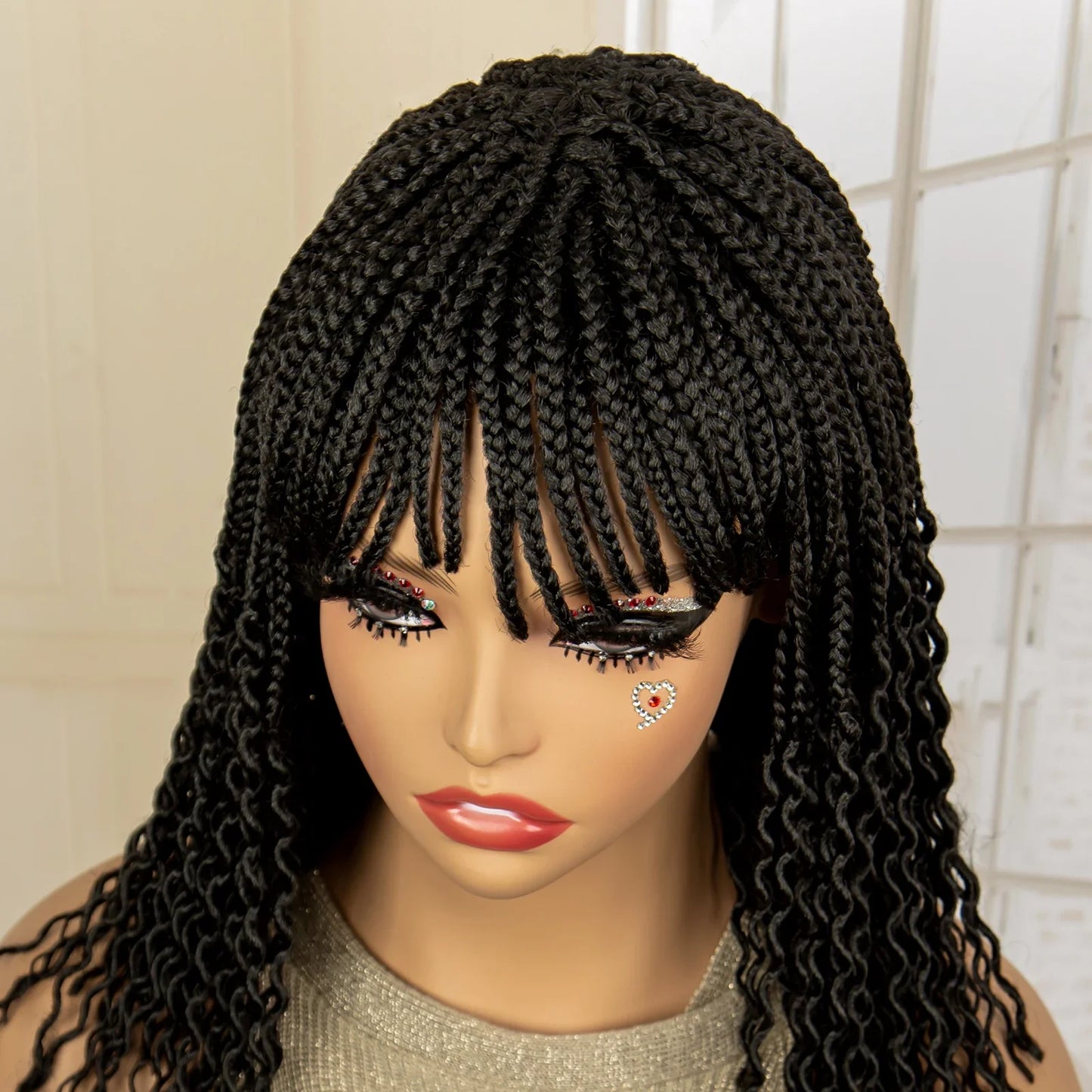 Short 14" Bob Braided Wig | Curly Knotless Box Braids | Synthetic Machine Made Wig | For Black Women
