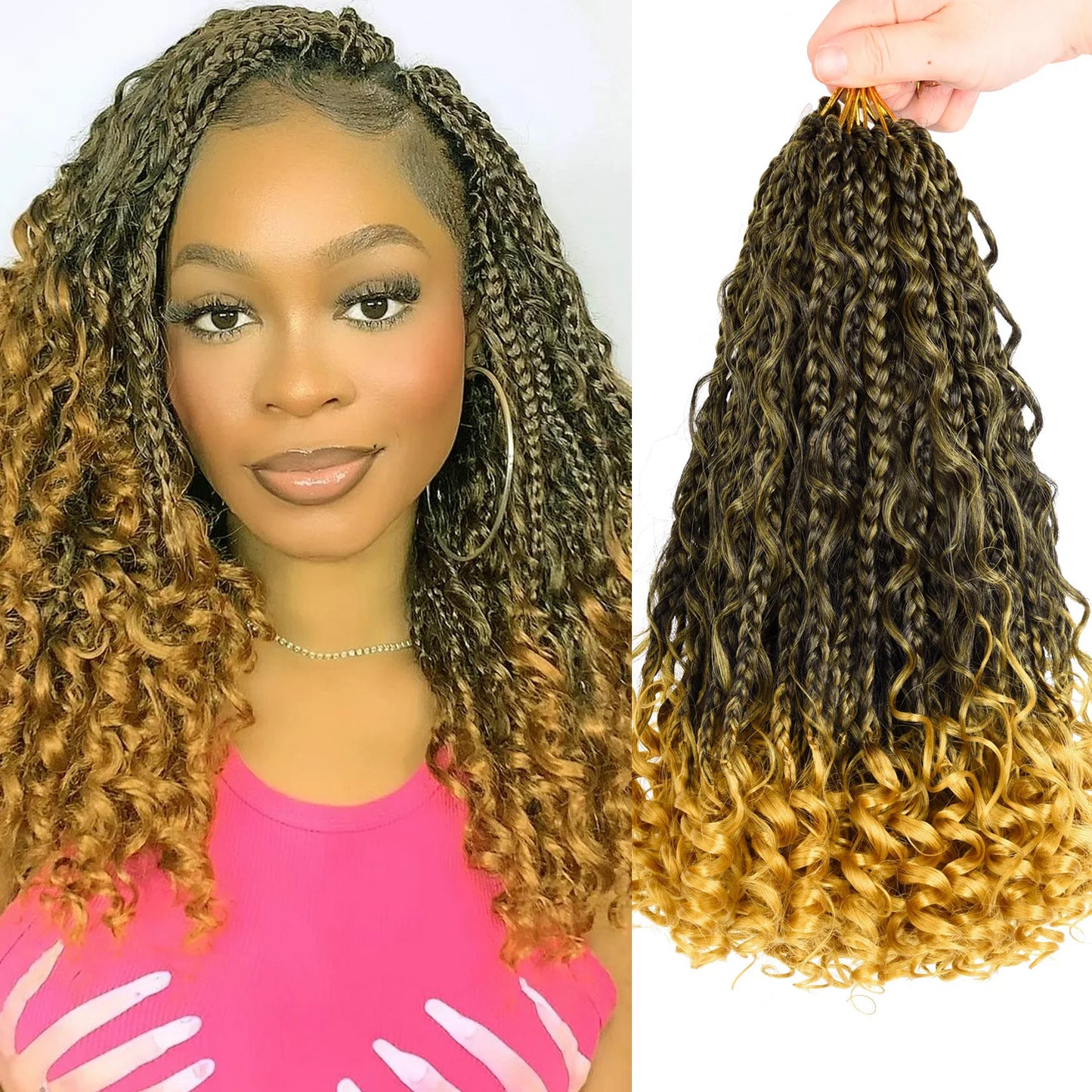 12 Inch Goddess Boho Box Braids Crochet Hair | Pre-Looped with Curl Ends