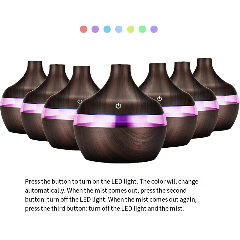 Humidifier Electric Aroma Air Diffuser Wood Ultrasonic Air Humidifier Essential Oil Aromatherapy Cool Mist Maker For Home 300ml