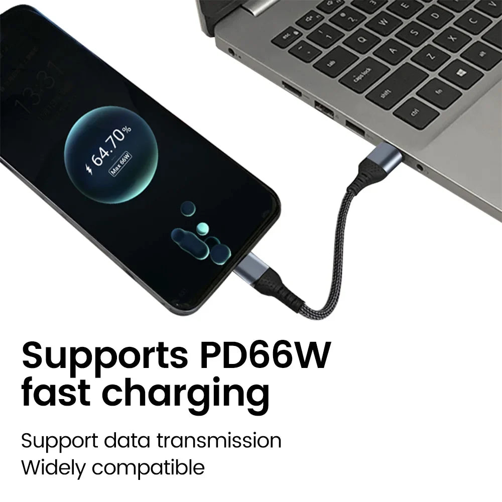 Crouch 90 Degree Short Cable USB Type C To Type C 6A 66W Fast Charge 25CM 50CM Power Bank USB C Cable For iphone Huawei Xiaomi