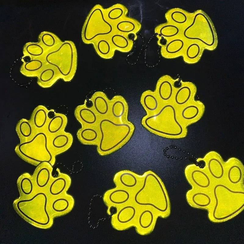 10PCS Cute Cat Paw Reflective Keychain Night Safety Kids Pet Double-sided Reflective Backpack Accessories Pendant