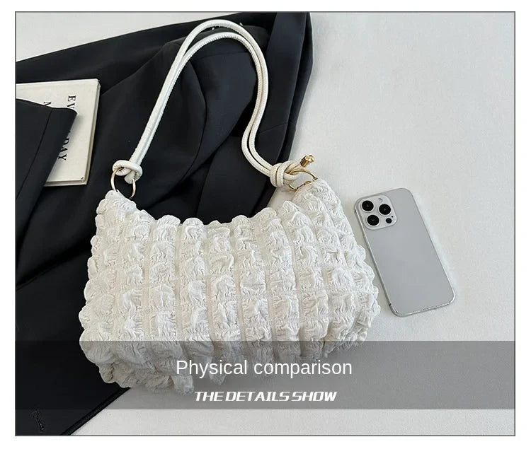 Canvas Wrinkle Bag for Women | Shoulder Bags & Pleated Bubbles Handbags (Padded Casual Underarm Quilted Tote Cloud Bag Purse)