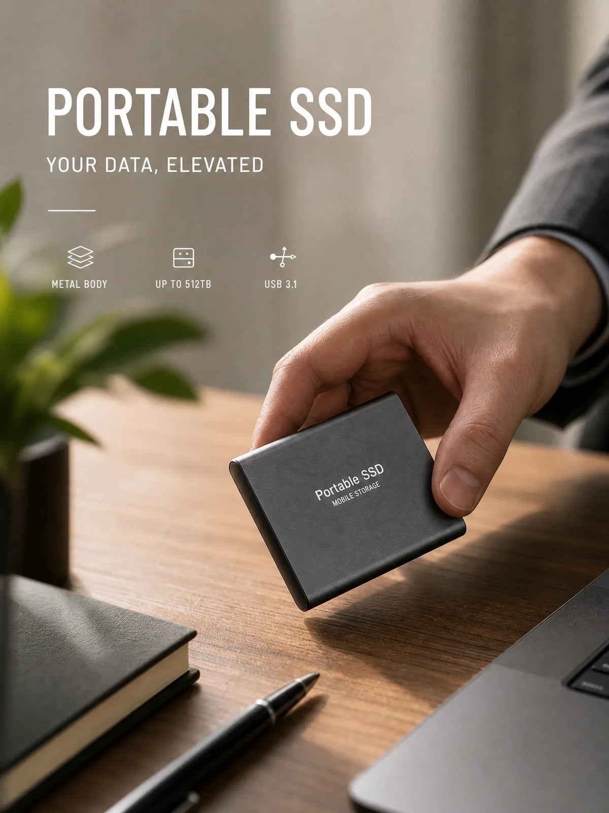 Reliable Slim Storage Device Portable External SSD 1TB 4TB 16TB 128TB High Speed for Notebook Laptop Computer