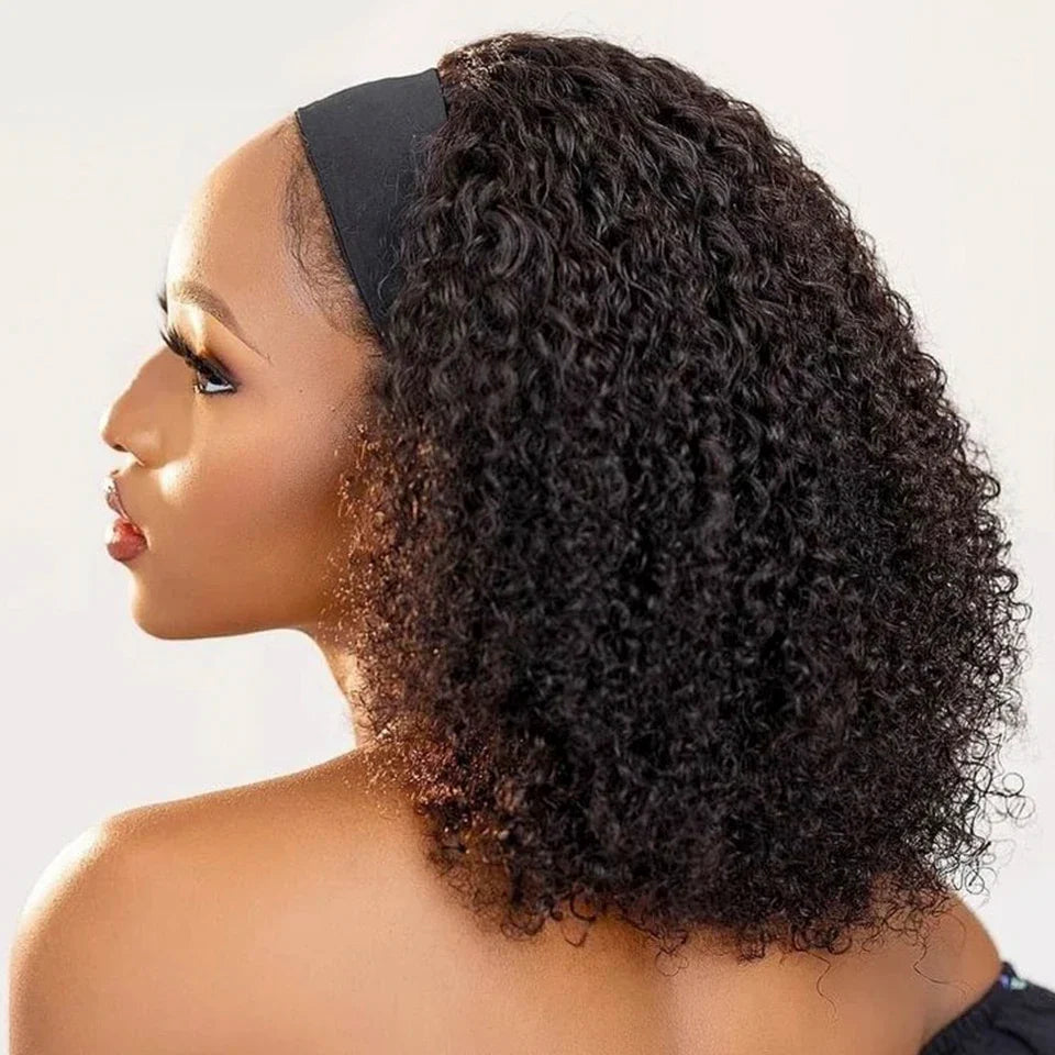 250% Density Brazilian Jerry Curly Headband Wig | Glueless Kinky Curly Remy Human Hair (Full Machine Made)