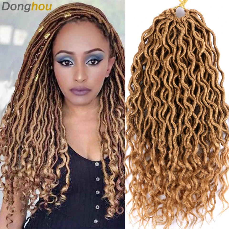 Goddess Faux Locs Crochet Hair | 18" Soft Curly Braids | Ombre Dreadlocks Extensions | 24 Strands/Pack