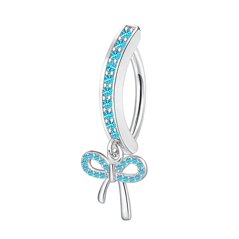 1PC Stainless Steel 14G Dangle Belly Button Ring for Women Heart Bow Reverse Hoop Clicker Navel Rings Body Piercing Jewelry