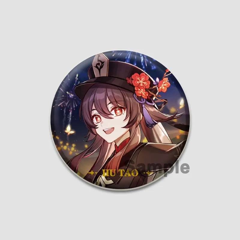 Genshin Impact Game Brooches 58mm Round Button Pins for Backpack Jackets Jewelry Cartoon Cosplay Badge Hutao Zhongli Xiao Badges