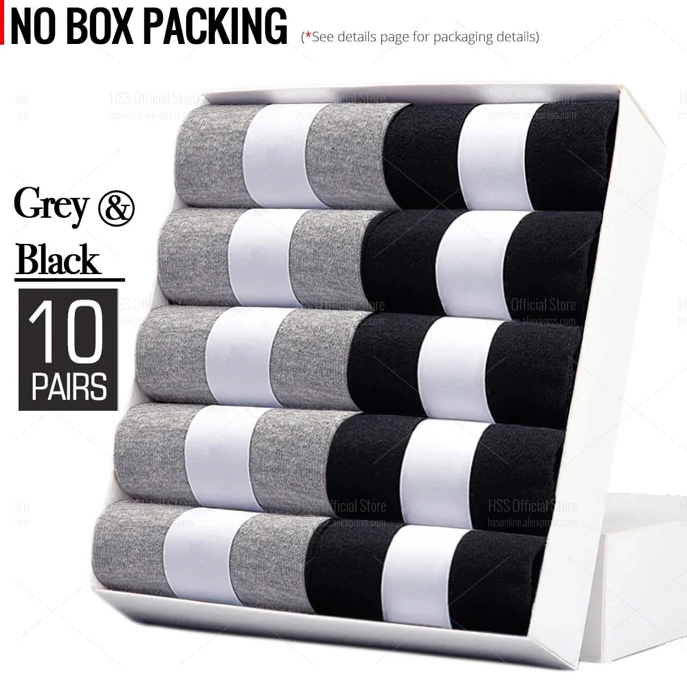 HSS 5/10 Pairs Men's Cotton Blend Socks Black Business Men Socks Soft Breathable Summer Winter for Male Socks Plus Size (6.5-14)